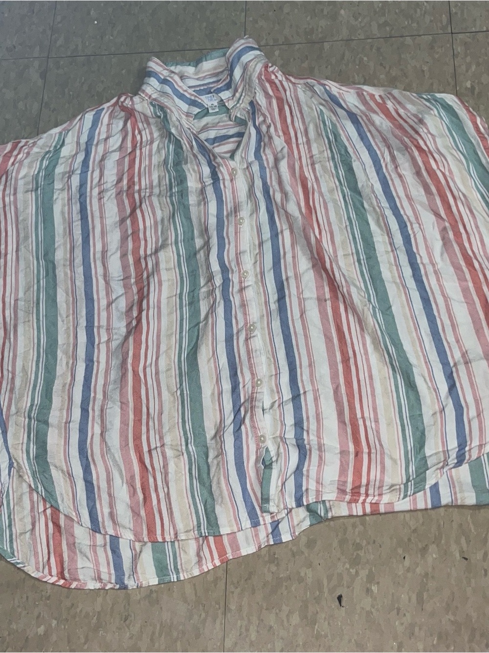 Time and Tru Striped Button-Up Blouse in White, Red, Blue, Green